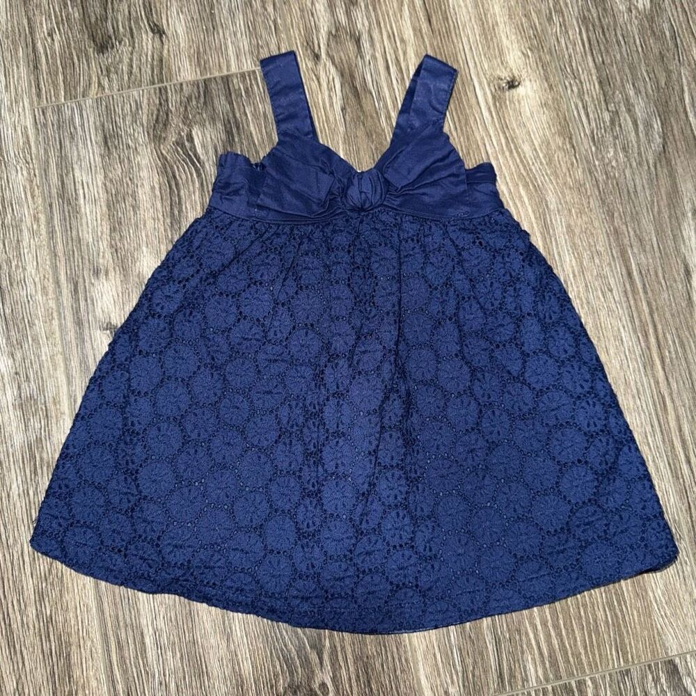 🏈 Cherokee 12m Navy eyelet bow dress